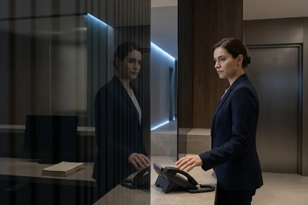 Reflexo de recepção de clínica com funcionário hesitando antes de decidir sem regra clara