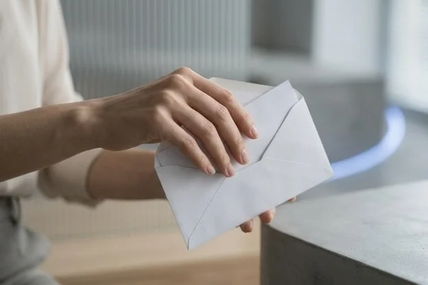 Mão segurando envelope semiaberto, sugerindo vulnerabilidade de dados privados