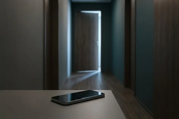 Corredor de clínica vazio com celular pousado virado para baixo, sem resposta, evidenciando silêncio da Layer 2
